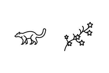Minimalistic Vector Illustration Featuring A Civet And A Branch With Star Shaped Leaves