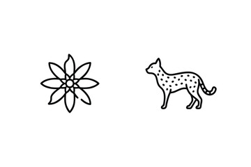 Flower Icon And Leopard Minimalist Vector Line Art Design On White