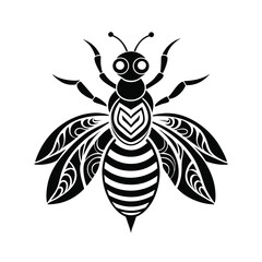 Bee tribal style black silhouette vector on white for web and graphic design
