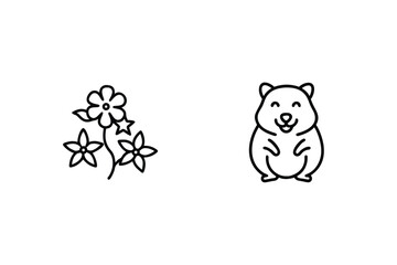 Line Art Cute Hamster And Flowers Outline Drawing Style Vector Design