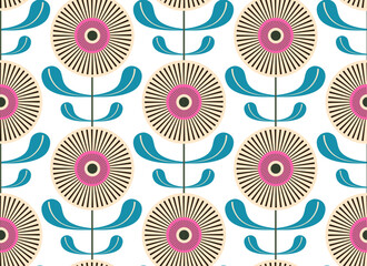 beige retro burst geometric round blooms flowers seamless pattern,vector illustration repeat design