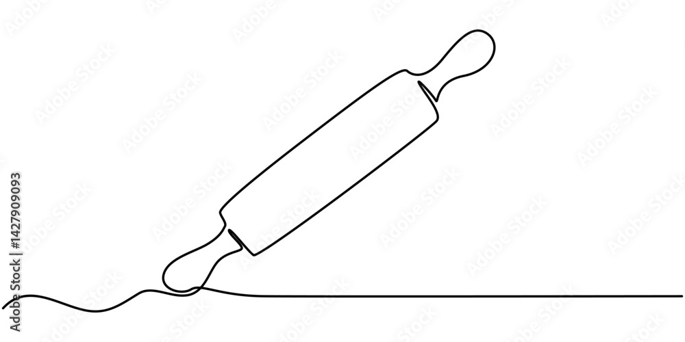 Poster rolling pin continuous line icon, whisk and rolling pin kitchen utensils vector one line continuous 