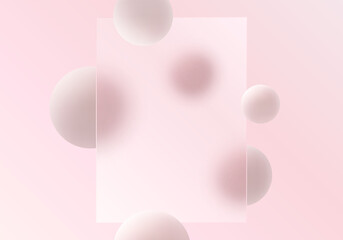Presentation panel made of transparent material and sphere. Abstract vector background in glass morphism style.