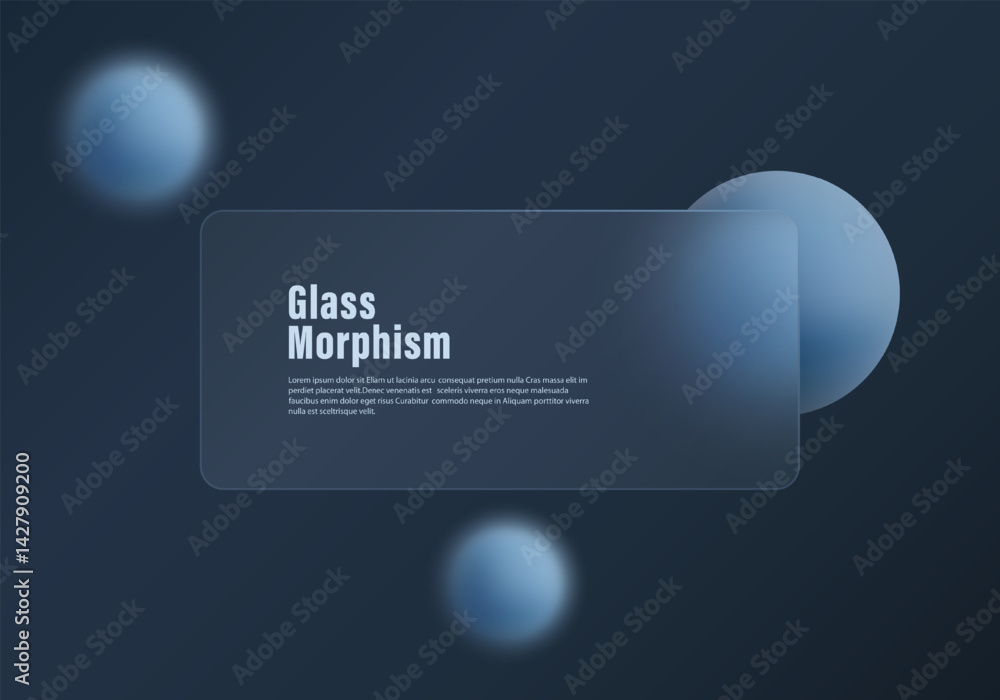 Poster dark gradient background with partition and spheres. glass morphism style background.