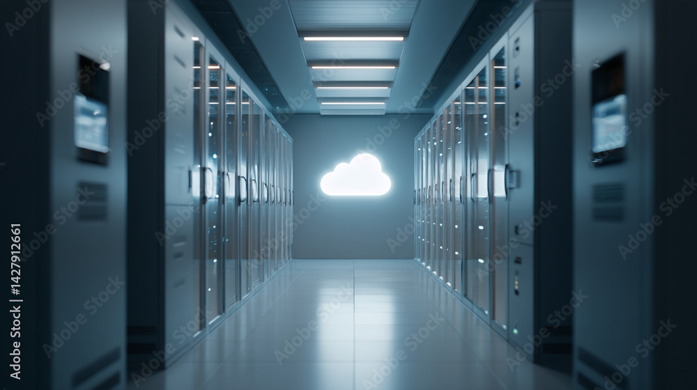 Poster cloud computing data center server room network technology it infrastructure digital information sto