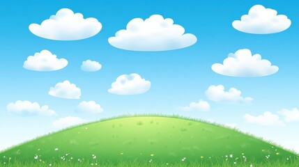 Simple Grassy Hill Under Minimal Cloudy Sky