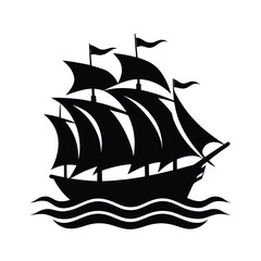 black and white illustration vintage sailing ship for web and graphic