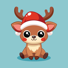 Naklejka premium Adorable Baby Reindeer Wearing Oversized Santa Hat