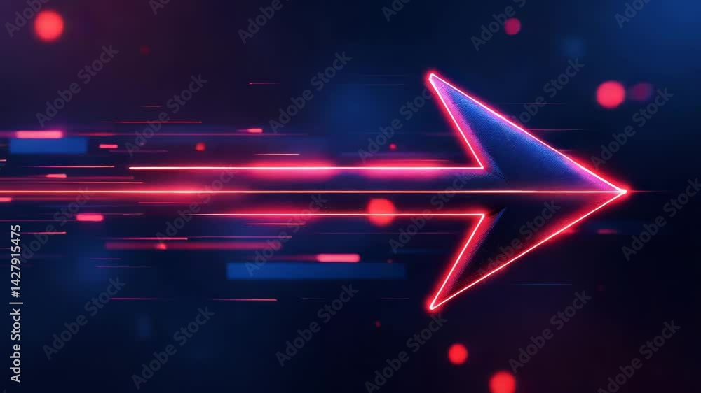 Poster a vibrant, digital representation of an arrow in motion, featuring neon colors and dynamic lines, sy