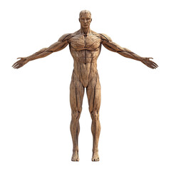 Wooden Male Anatomy Sculpture on a Transparent Background