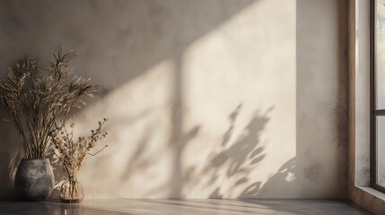 Muted taupe plaster wall with soft natural lighting