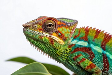 Fototapeta premium Vibrant Panther Chameleon Close Up Exotic Reptile Portrait on Lush Greenery