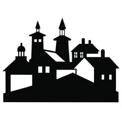 Fototapeta premium Rustic Village Silhouette Rooftops Countryside Vector