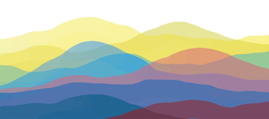 Mountain colors, translucent waves, sunset, abstract glass shapes, modern background, design vector illustration