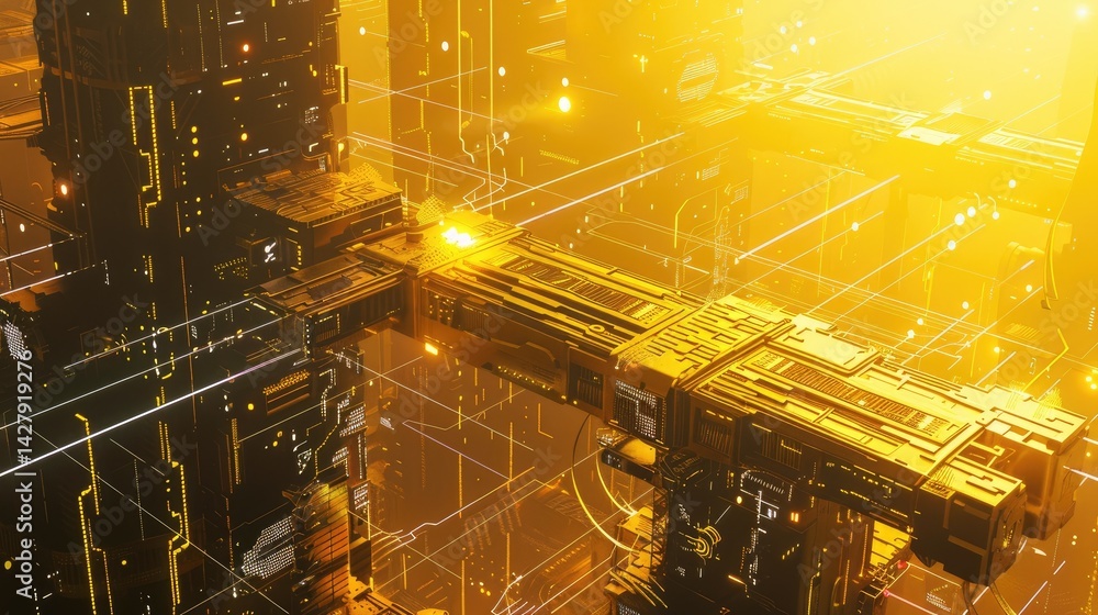 Poster this stunning abstract design features a vibrant yellow cyberpunk visualization, showcasing intricat