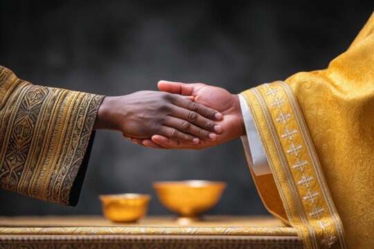 A priest laying hands on someone during a Holy Spirit invocation ceremony