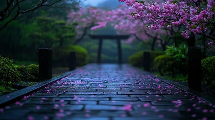 Rainy Day Path, Pink Petals