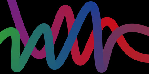 Neon Color Gradient squiggle lines. Scribble stripe with wavy elements. Abstract organic dynamic colorful Shapes on dark background. Abstract Gradient Lines Set. Wavy Color Shape Vector Graphic Design