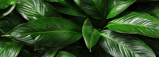 Dark green leaves, nature background, tropical leaf texture, dark aesthetic, top view