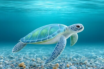 Obraz premium A turtle swimming in a crystal clear sea free from plastic pollution