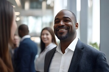Smiling businessman in office building