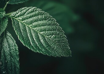 Green leaf with water drops close up. Abstract nature background, banner for eco and healthy concept.