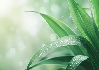 Obraz premium Green leaf with water drops close up. Abstract nature background, banner for eco and healthy concept.
