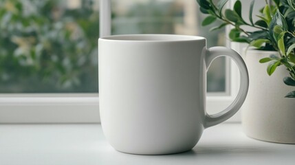 White Mug by Window, Plant