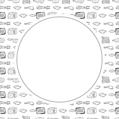 kitchen utensil frame. doodle kitchenware circle frame. kitchen background