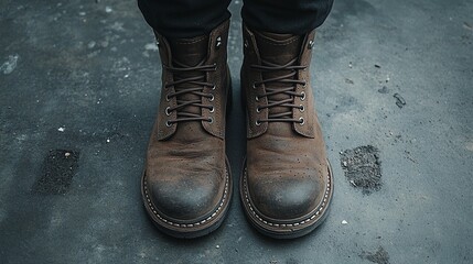 Brown Leather Boots on Rough Surface