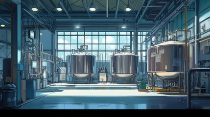 a close up of a large industrial building with many tanks, futuristic production facility, photo render