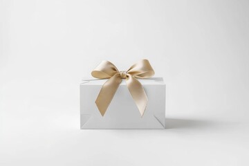 Elegant white gift box with gold ribbon