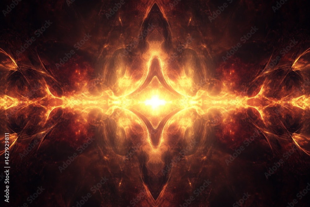 Poster abstract symmetrical energy flow, a dazzling display of fiery patterns