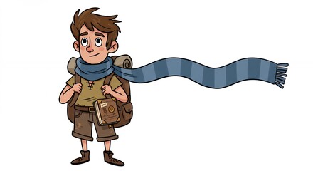Naklejka premium Cartoon boy with backpack and scarf illustration