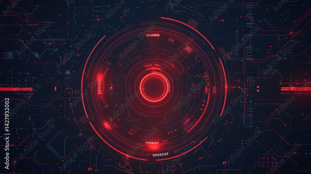 Poster explore this minimalistic sci-fi background featuring intricate red circuits, perfect for technology