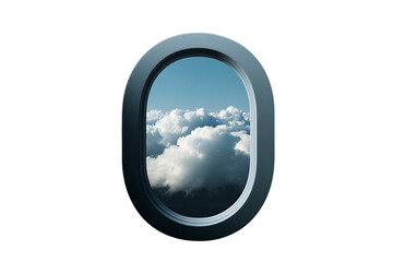 Airplane Window View: Fluffy White Clouds and Blue Sky, PNG