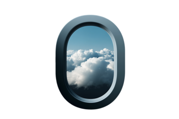 Airplane Window View: Fluffy White Clouds and Blue Sky, PNG