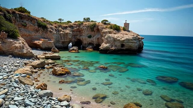 Breathtaking Turquoise Waters and Rocky Cliffs at Cala Del Moraig Beach, Spain