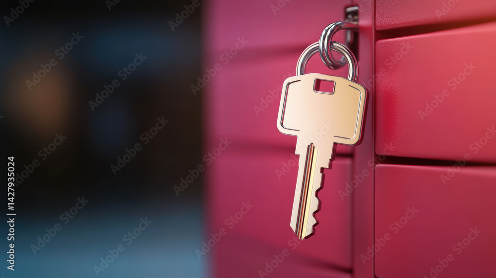 Poster key hangs from lock on storage unit symbolizing data protection and security against potential breac
