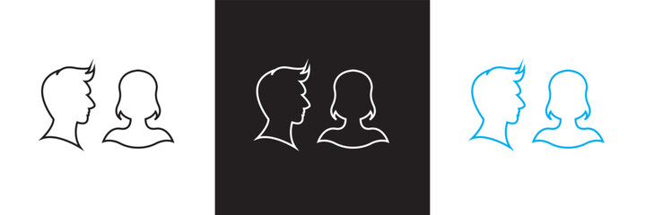 Man woman icon.  Vector for websites, mobile interfaces, presentations, banner, visual branding etc. Vector illustration. isolated on white and black background. EPS 10