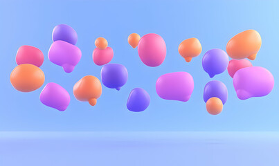 Colorful 3D Abstract Shapes Floating on a Bright Blue Background