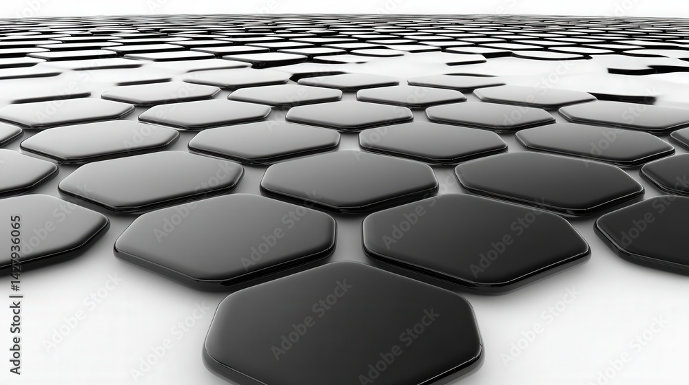 Poster circular grid of hexagons and squares on white background