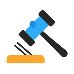Stylized gavel on stand, representing court, law, justice and auction themes