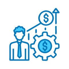 Business Growth, Performance, and Strategy Icon with Man, Cog, and Dollar Sign