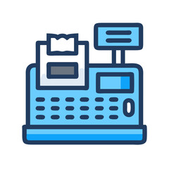 Blue Cash Register Icon with Receipt, POS System for Small Businesses