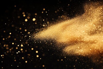 Golden glitter explosion on black background