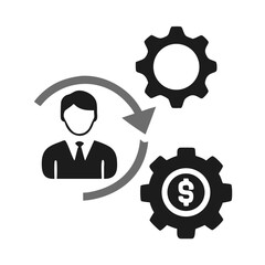 Business process automation icon with person, gears, and dollar sign