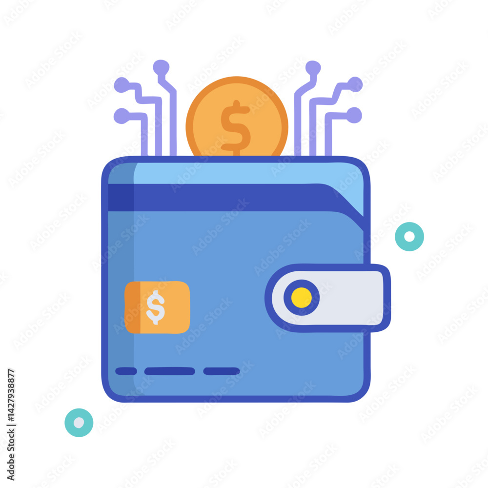 Aufkleber digital wallet with cryptocurrency coin and blockchain technology illustration
