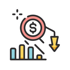 Economic Downturn Concept: Dollar Coin and Decreasing Bar Chart Icon