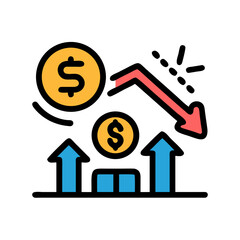 Financial Market Volatility Illustration: Falling Prices, Increasing Demand, Economic Downturn